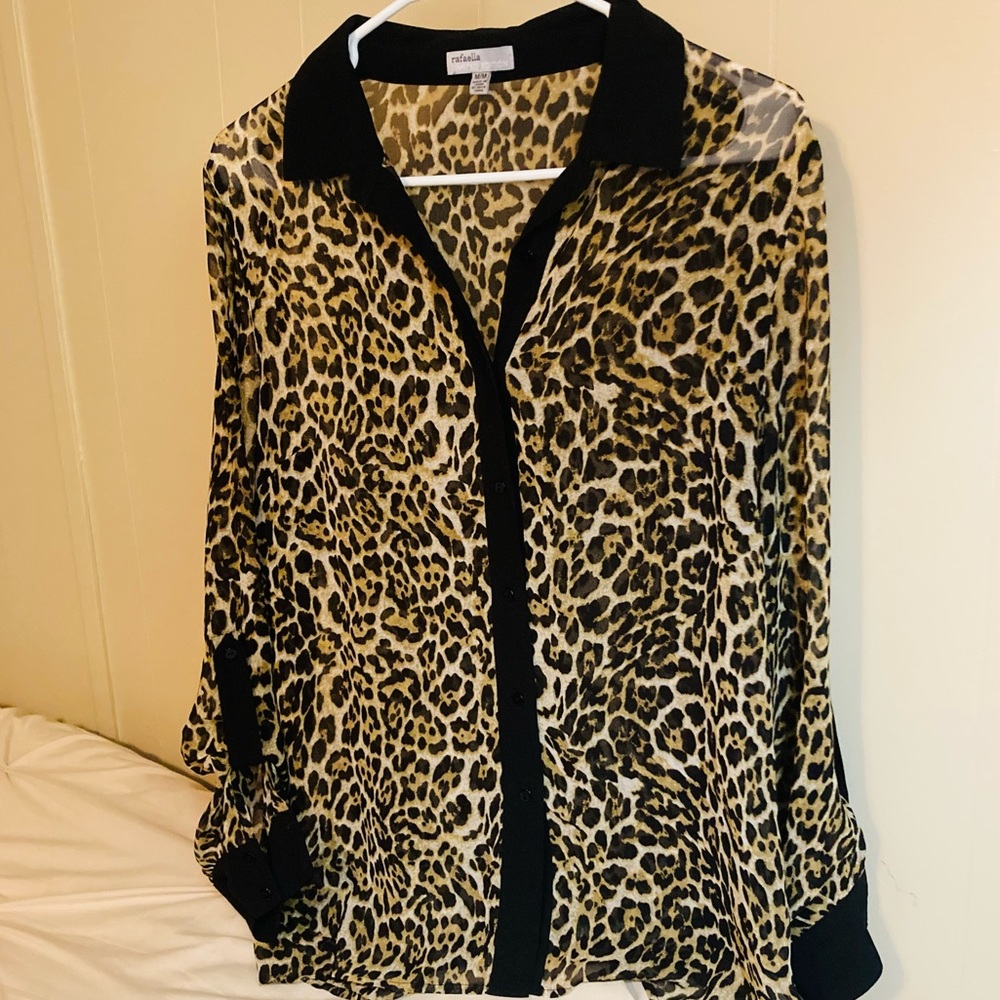 Chiffon Leopard Button Down Blouse